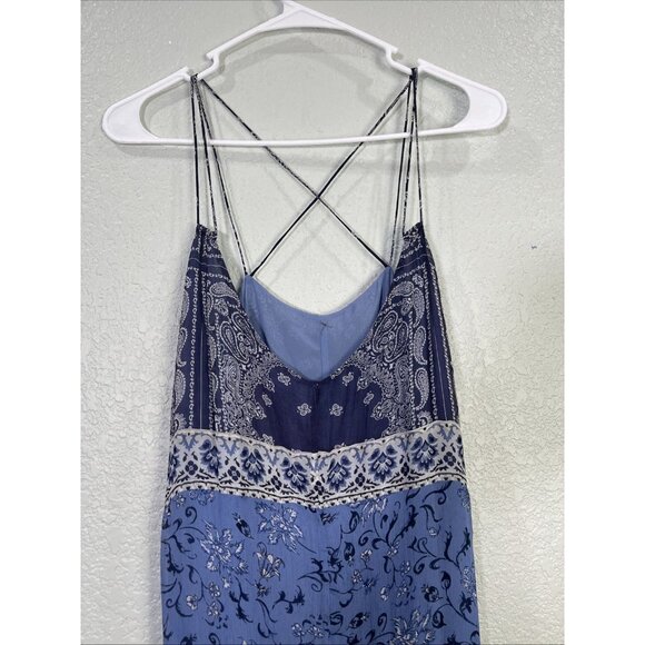 Lucky Brand Layla Midi Dress Womens XL Blue Chiffon FairyGrunge Boho 90s Bandana - Picture 2 of 7